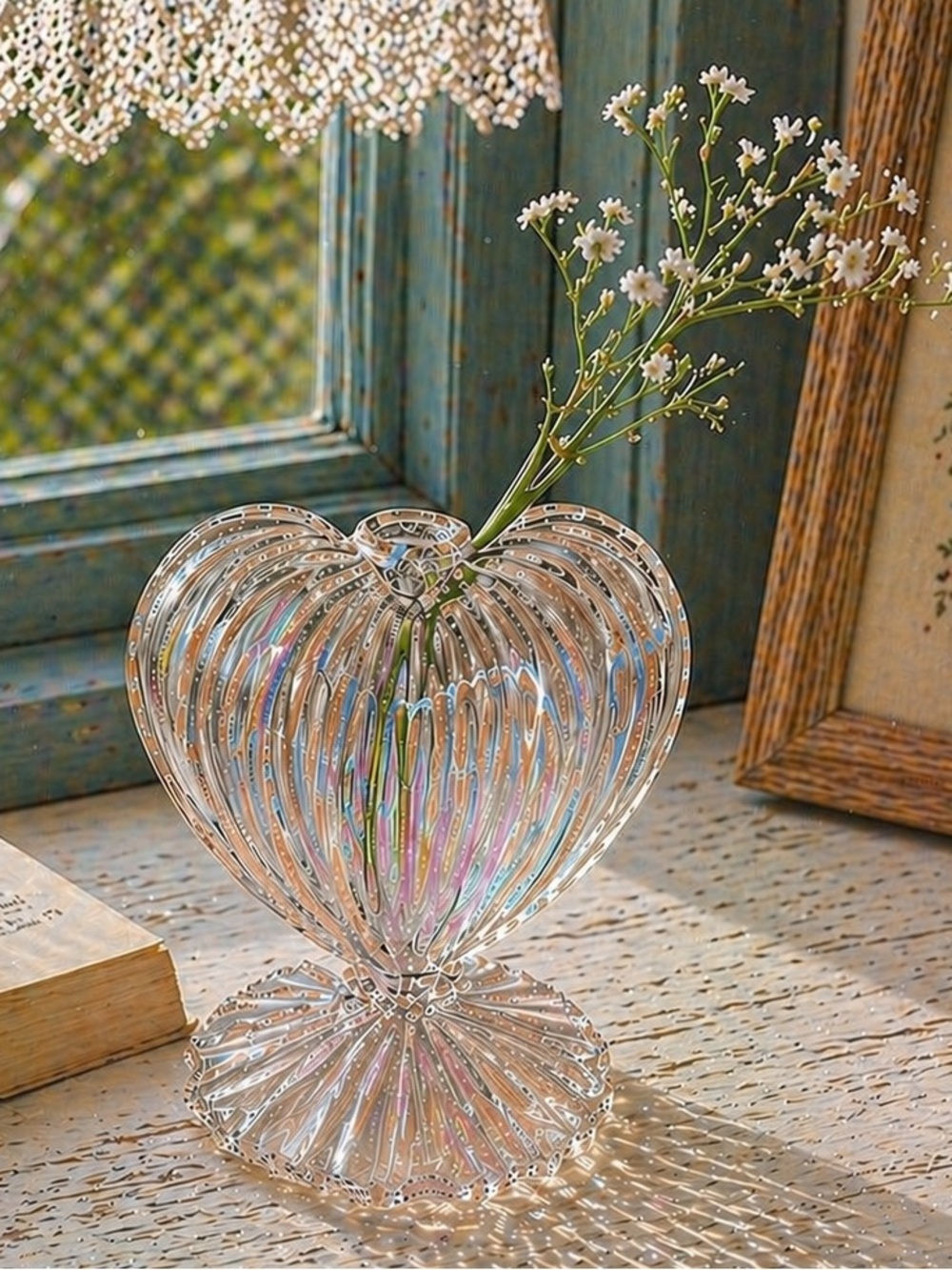🧡 WAY TO CELEBRATE NWT Coral Glass Heart Bud Vase Cottagecore Pedestal Decor